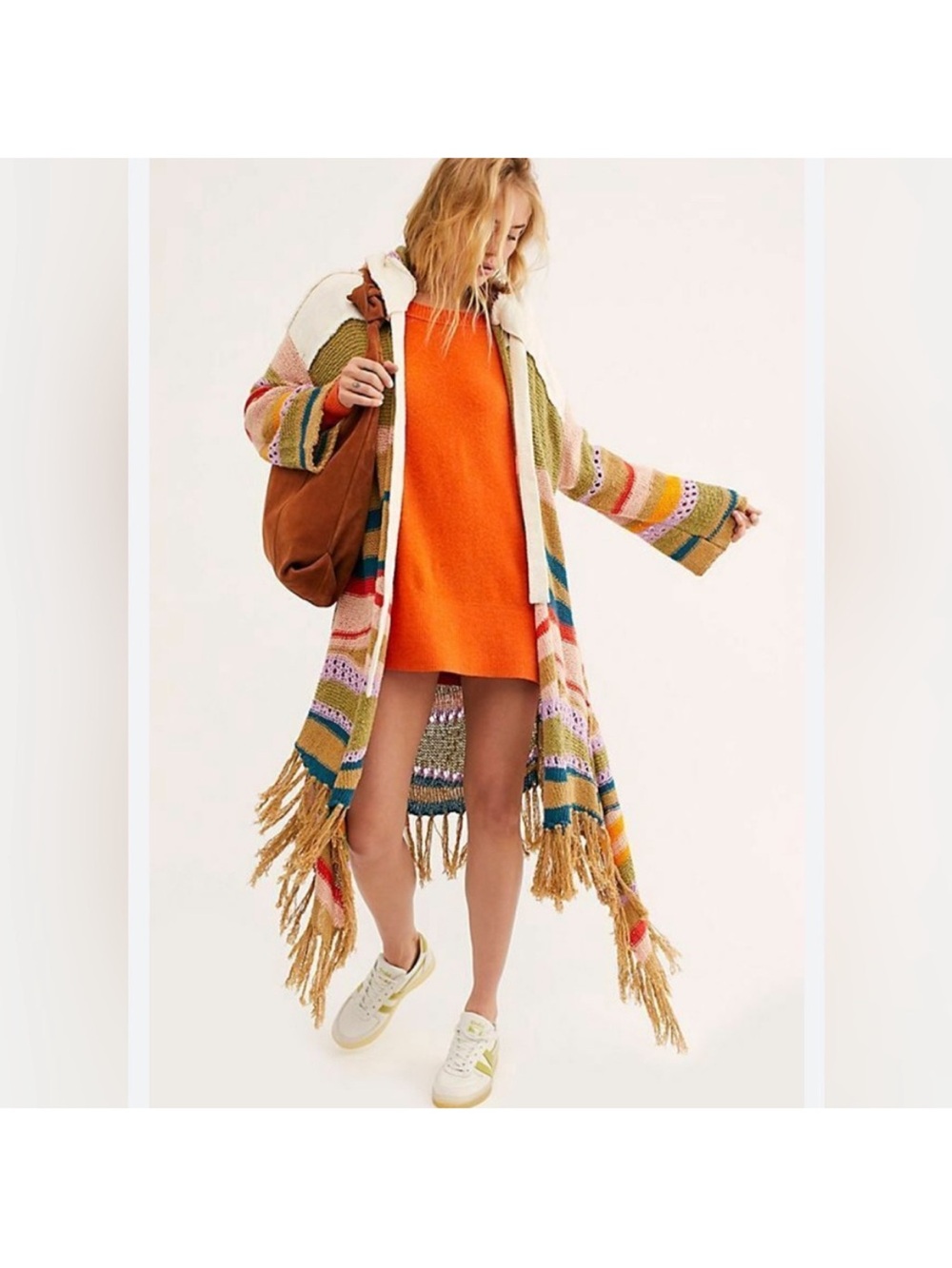 Free People Multicolor Striped Fringe Knit Open Cardigan sweater duster - Picture 2 of 8